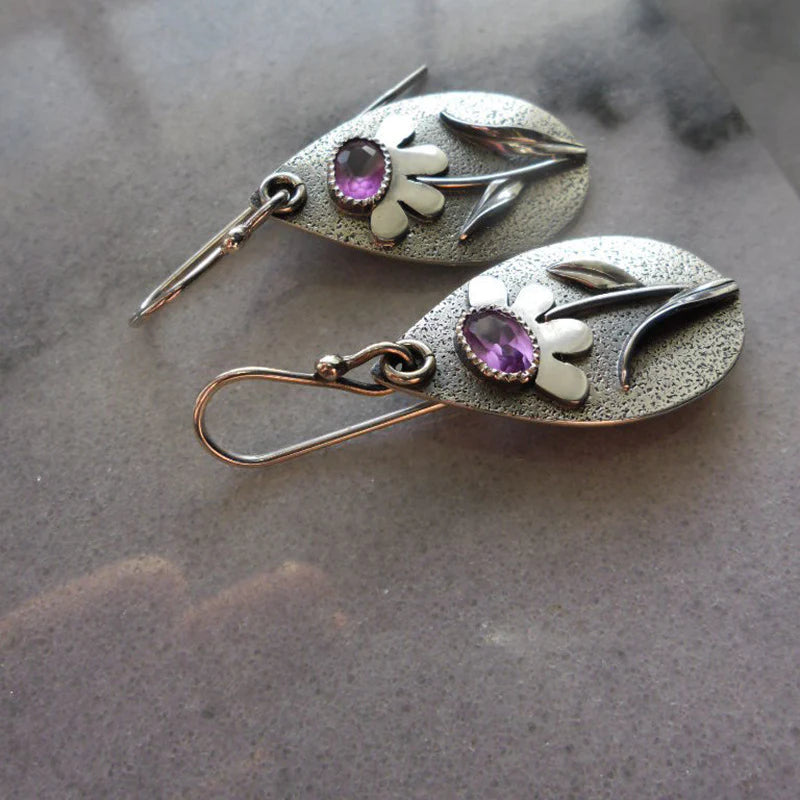 Boucles d'oreilles rétro en fleurs tridimensionnelles