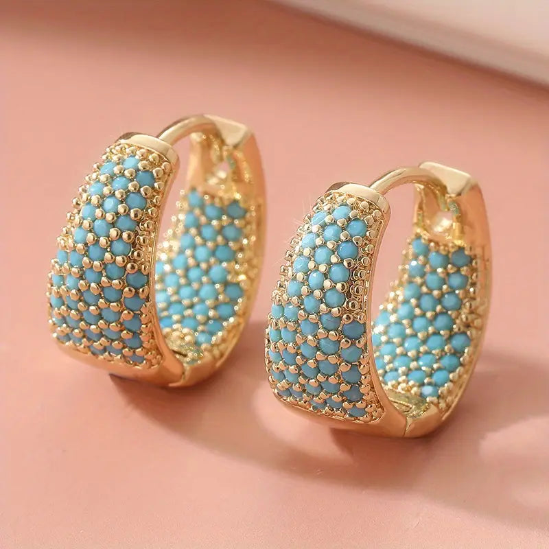Boucles d'oreilles créoles en turquoise et ton doré | Or