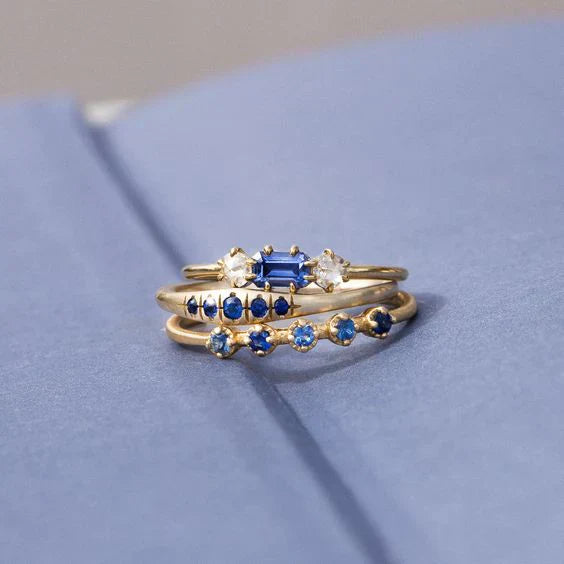 Bague Vintage en Zirconium Bleu Superposé