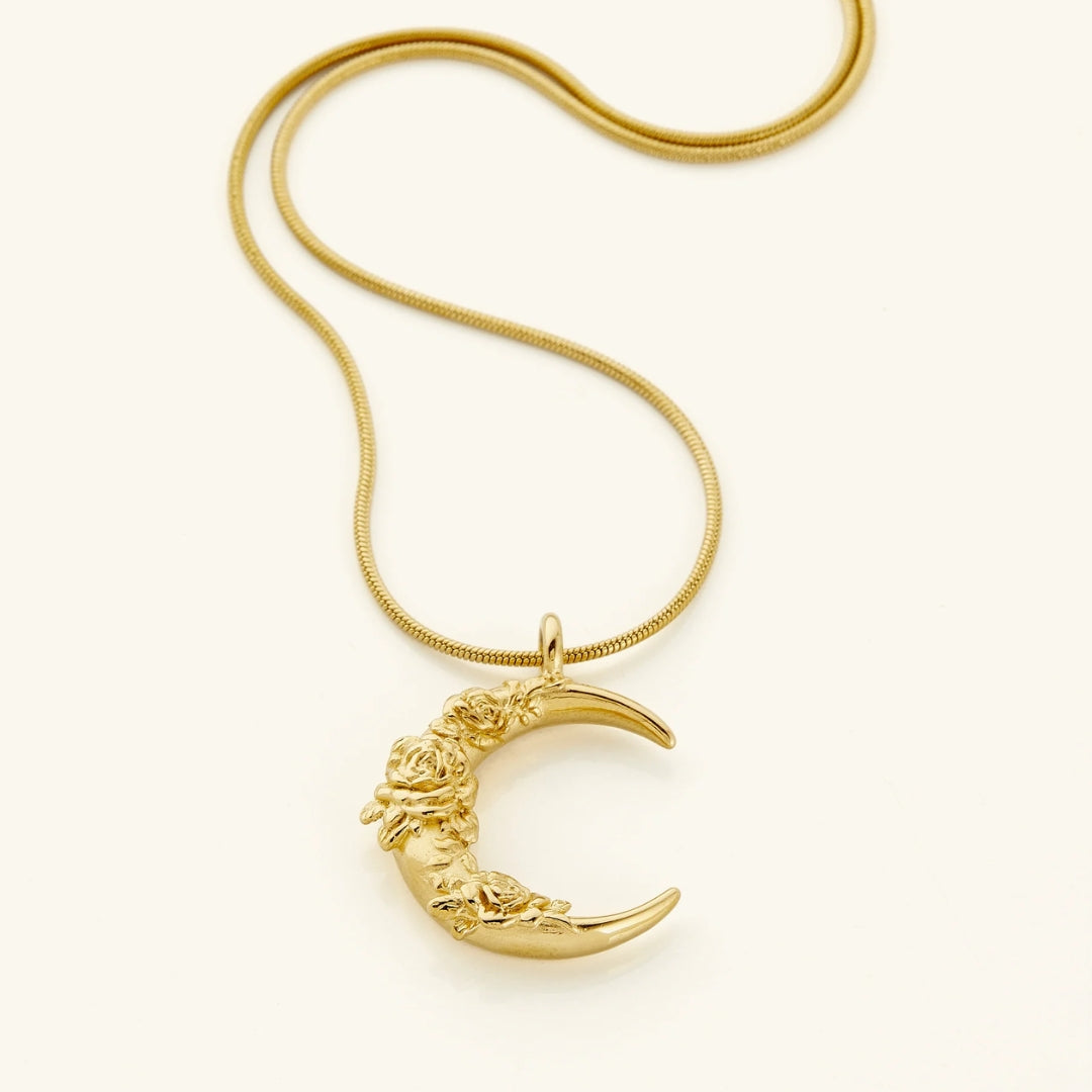 Pendentif Collier Lune Fleur Dorée