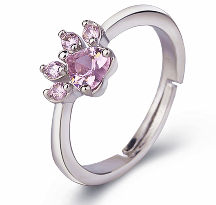 Ensemble de Bijoux Pattes en Or Rose – 4 Pièces avec Cœur en Zirconium (Bague, Collier, Boucles d'Oreilles, Bracelet)