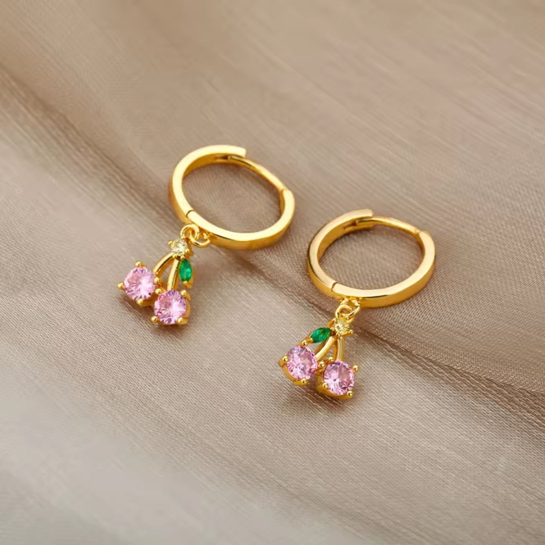 Boucles d'oreilles en cristal rose et or