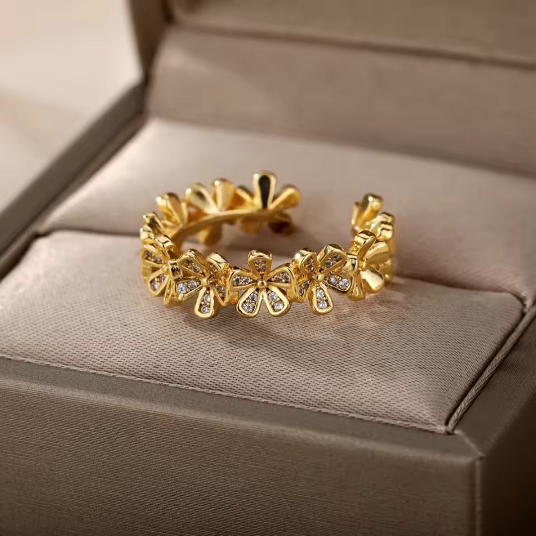 Bague en Or avec Fleur en Zirconium Ajustable