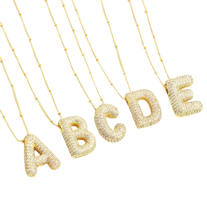 Collier initial en lettres bulle | Or blanc