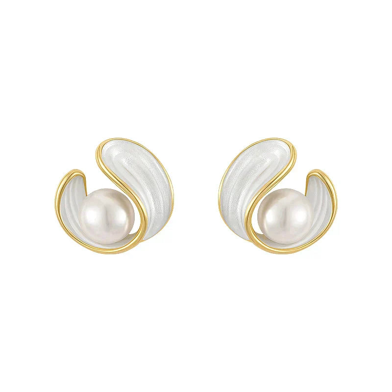 Boucles d'Oreilles en Opale Blanche de Luxe avec Perles en Or