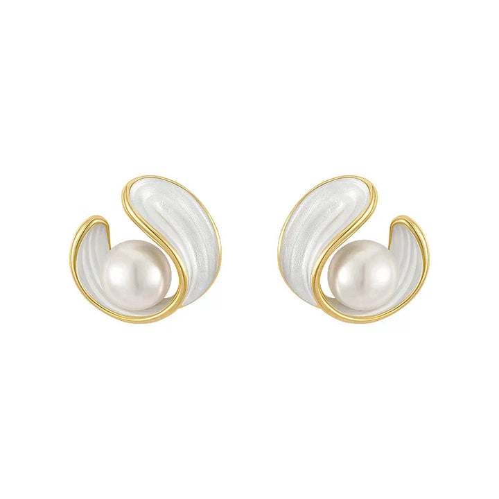 Boucles d'Oreilles en Opale Blanche de Luxe avec Perles en Or
