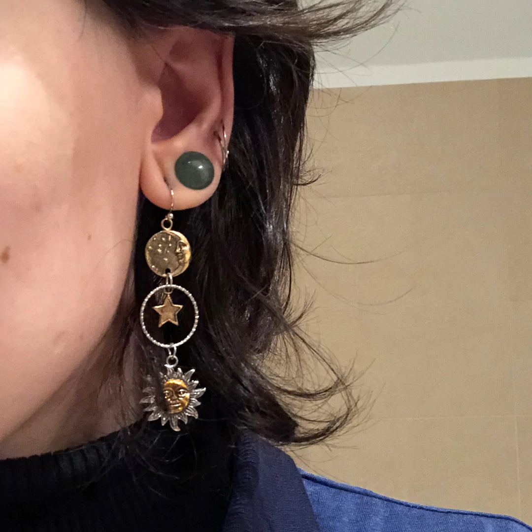 Boucles d'oreilles Pendentif Soleil-Lune