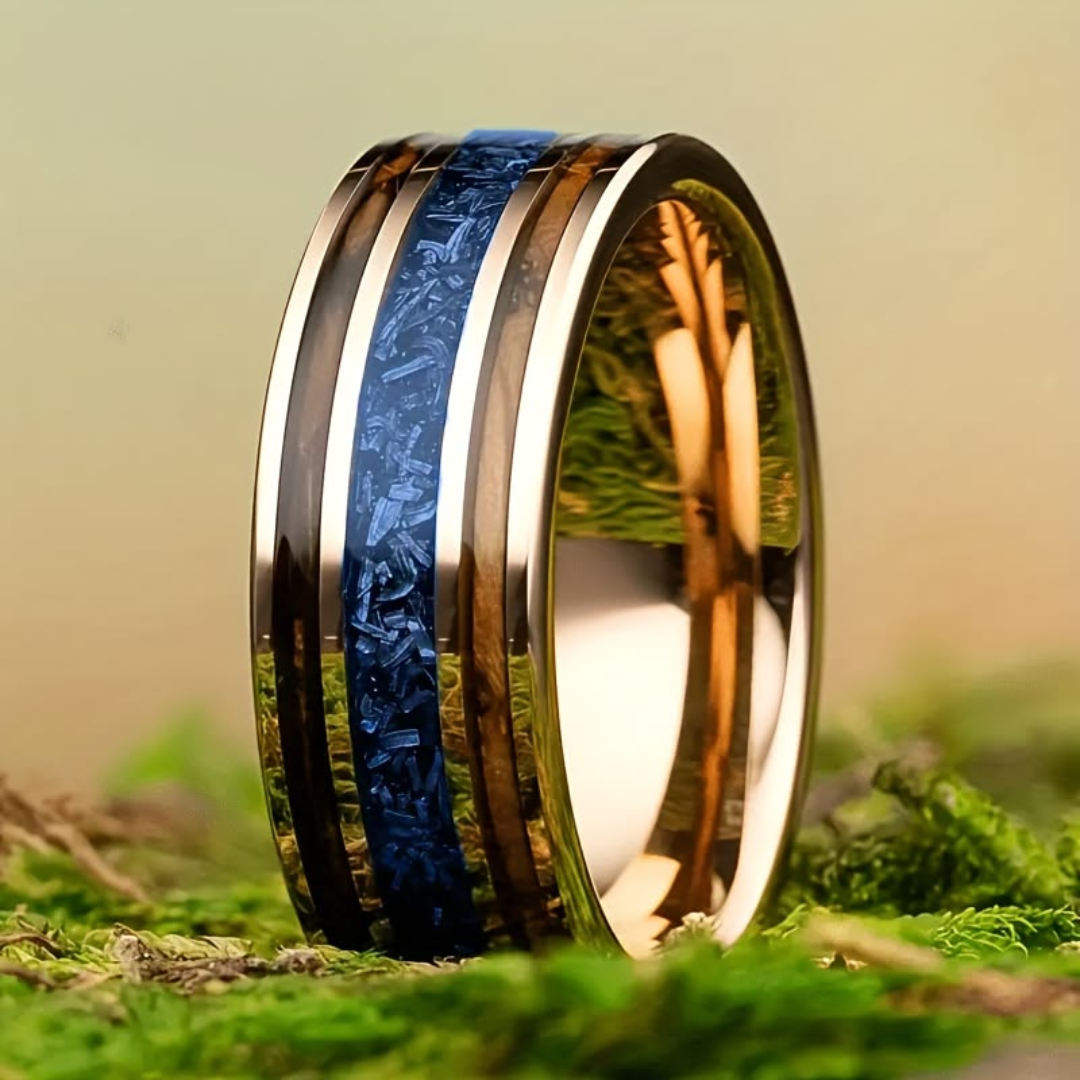Bague en Or Incrustée Océan de Minuit