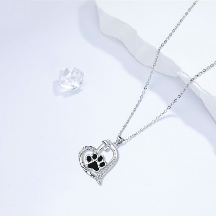 Collier en forme de patte de chien cœur avec zirconia