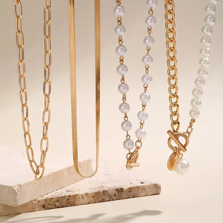 Collier Vintage en Perles et Chaîne Serpent en Or | Or