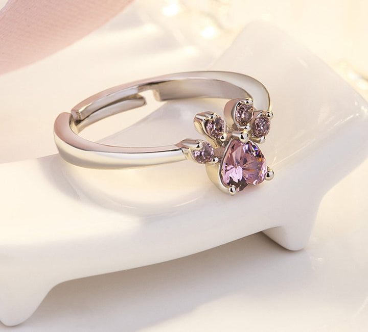 Ensemble de Bijoux Pattes en Or Rose – 4 Pièces avec Cœur en Zirconium (Bague, Collier, Boucles d'Oreilles, Bracelet)