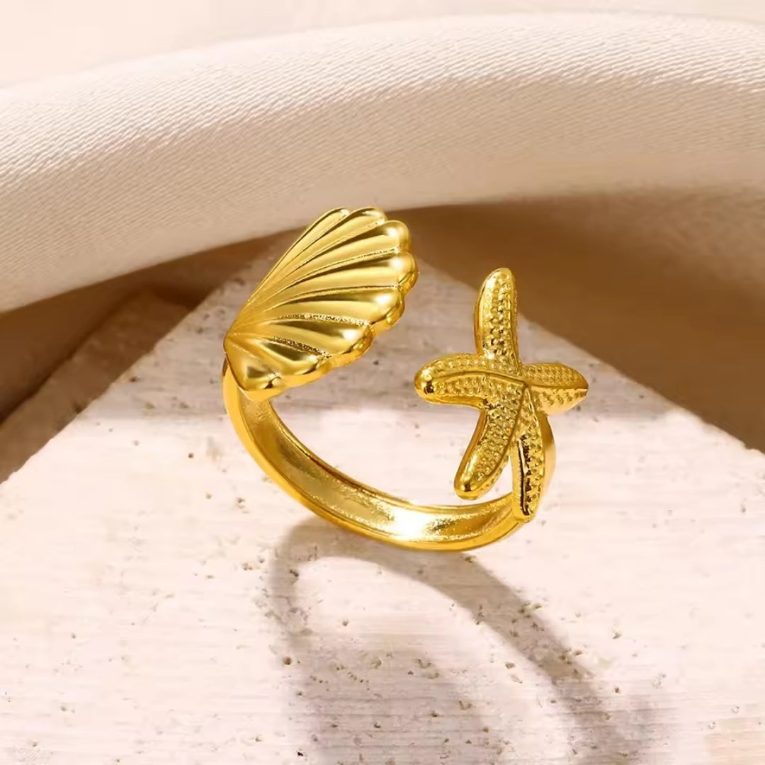 Bague dorée océan ajustable