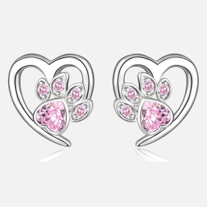 Boucles d'oreilles Pattes et Cœur avec Zirconia