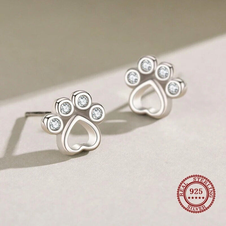 Boucles d'oreilles en argent sterling en forme de patte – Avec zirconia étincelants