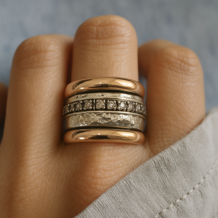 Bague Vintage Épaisse en Or et Argent