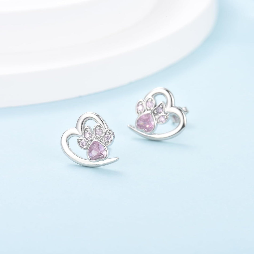 Boucles d'oreilles Pattes et Cœur avec Zirconia