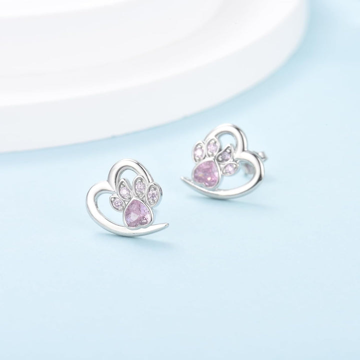 Boucles d'oreilles Pattes et Cœur avec Zirconia