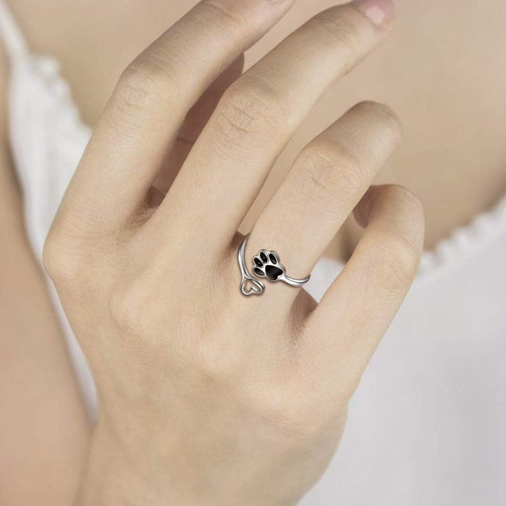 Bague Artisanale Patte & Cœur – Argent Sterling 925 Ajustable