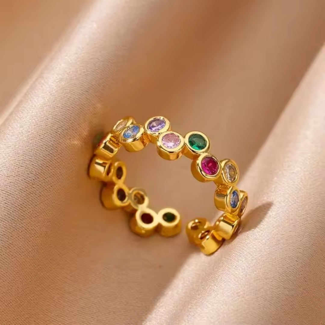Bague en Or avec Crystals Colorés Ajustables
