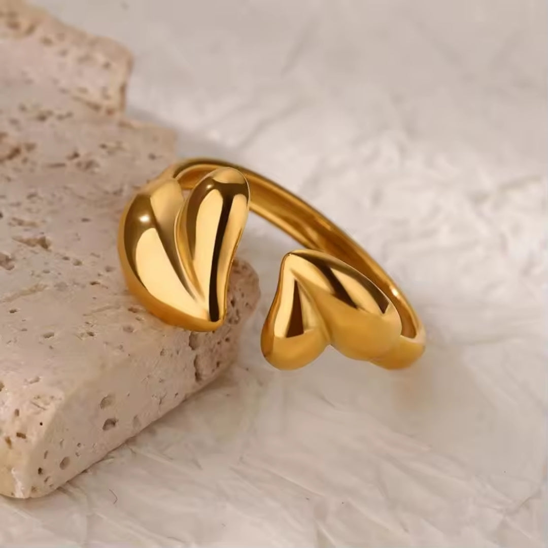 Bague en Or Double Cœur Ajustable