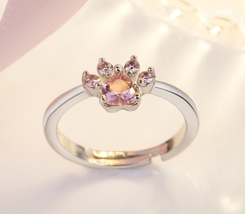 Ensemble de Bijoux Pattes en Or Rose – 4 Pièces avec Cœur en Zirconium (Bague, Collier, Boucles d'Oreilles, Bracelet)