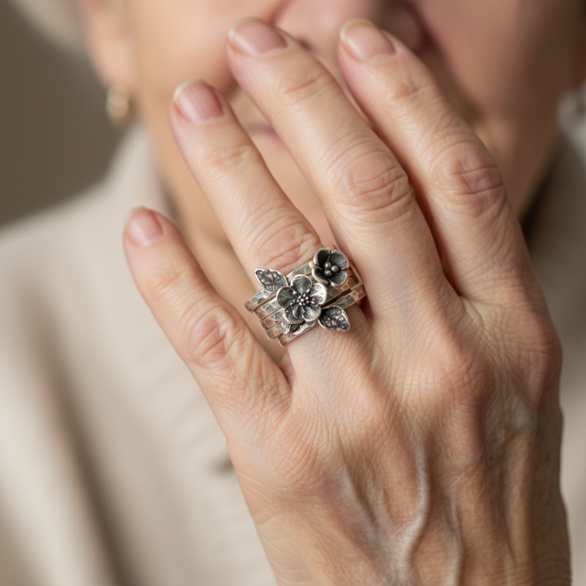 Bague en Argent Vintage Fleurie
