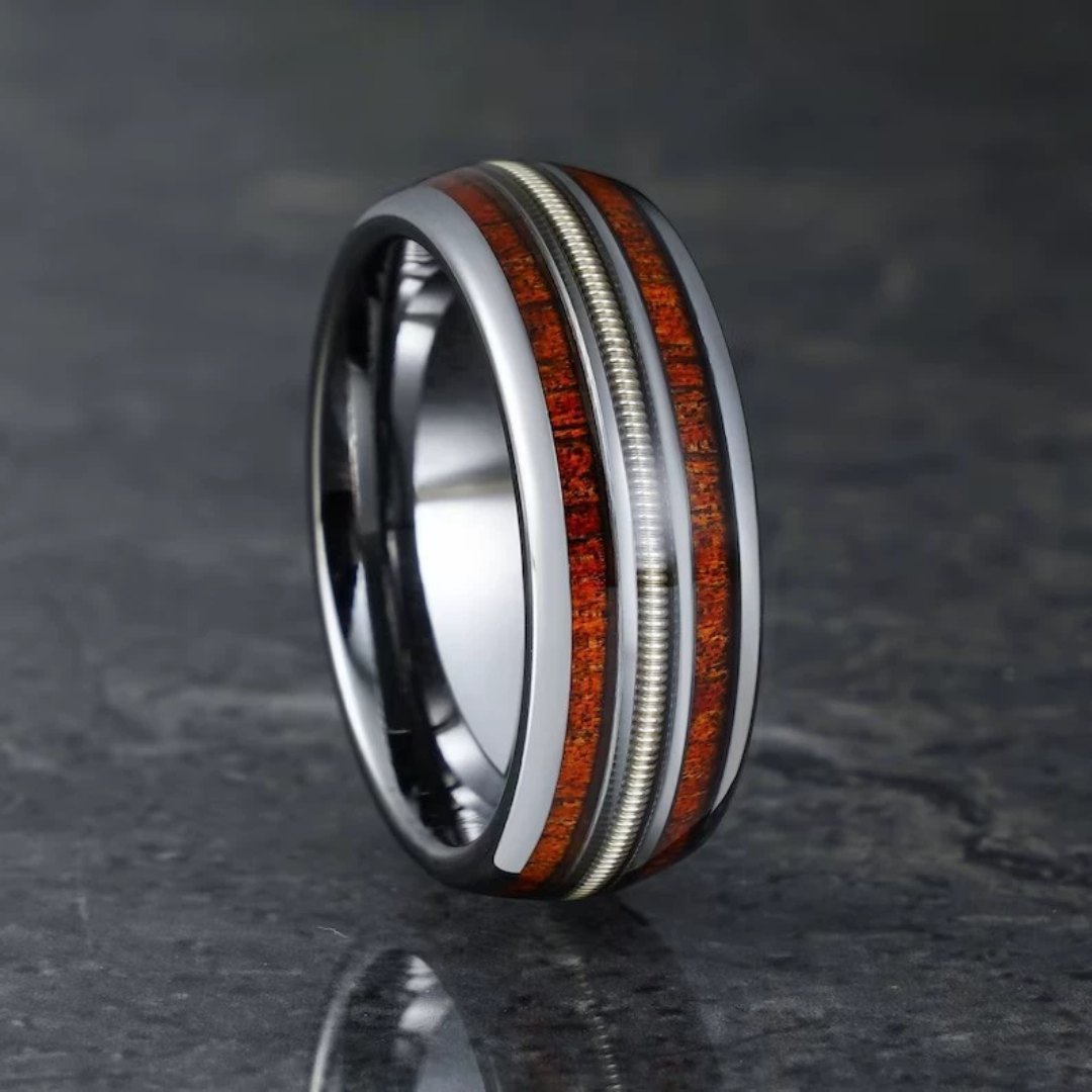 Bague pour homme à double incrustation brossée classique