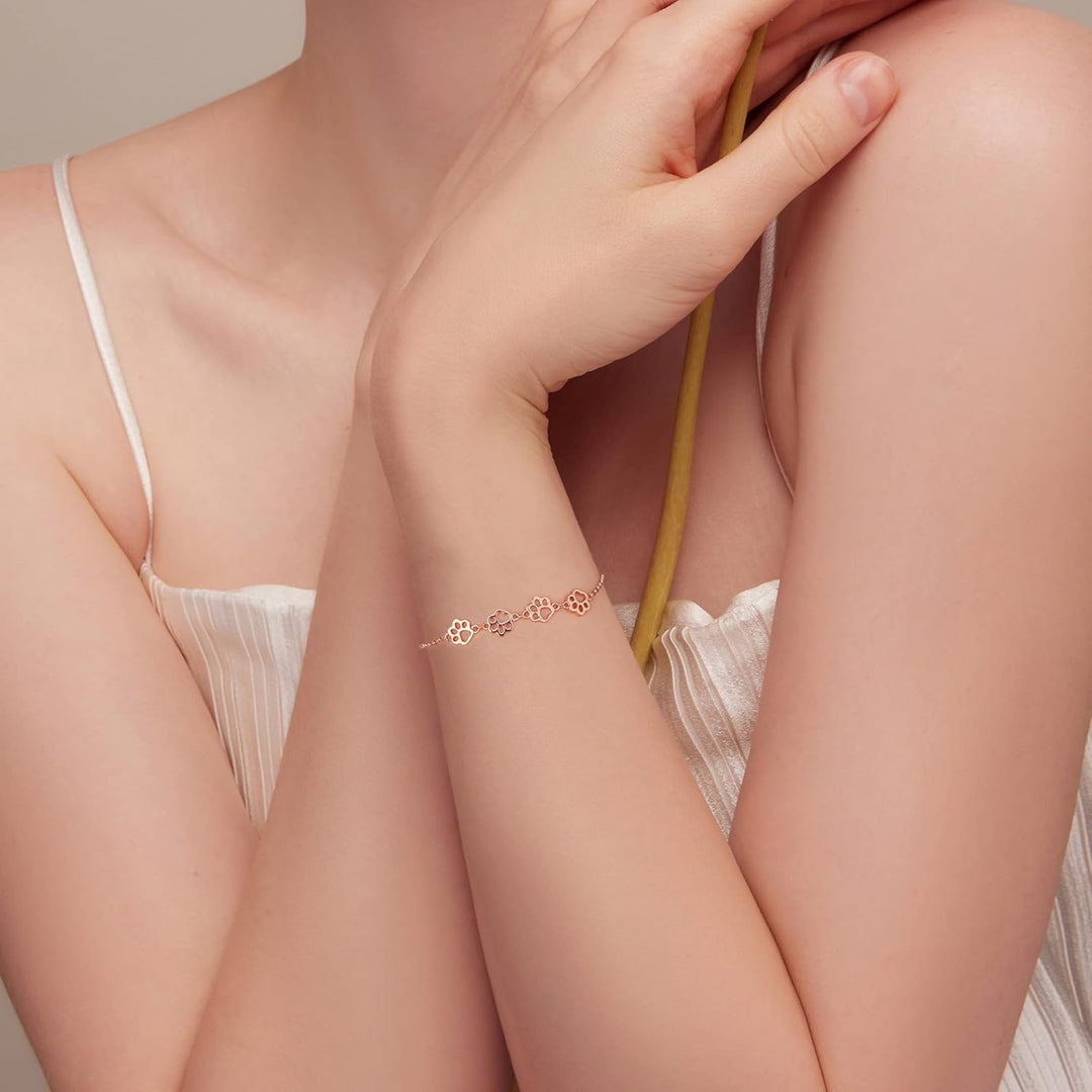 Bracelet en Argent Sterling avec Empreinte de Patte – Ajustable