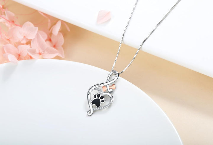 Collier Patte de Chance avec Cœur, Os & Infini – Pendentif “Toujours dans Mon Cœur”