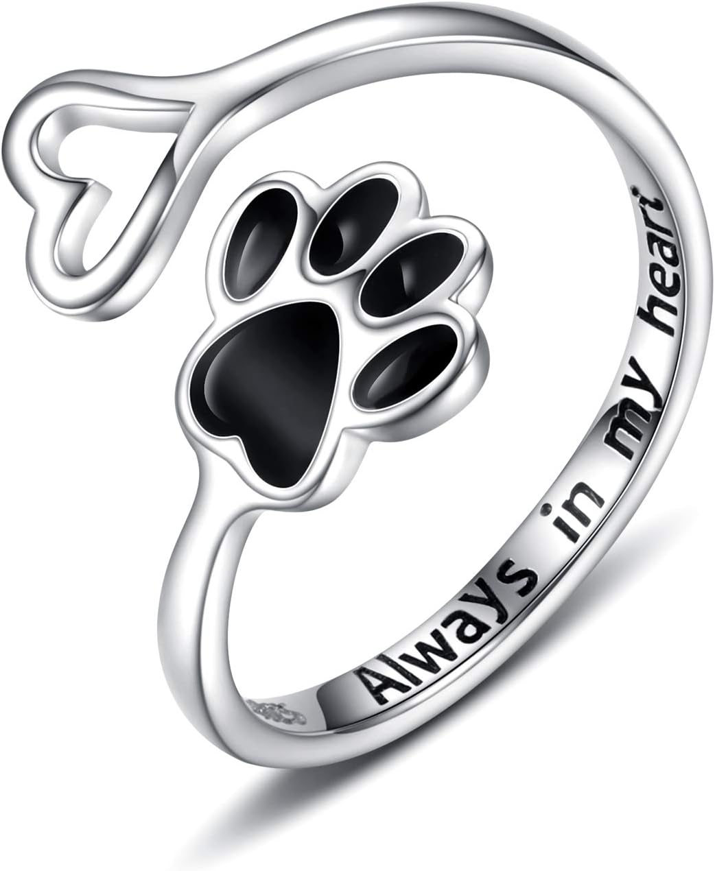 Bague Artisanale Patte & Cœur – Argent Sterling 925 Ajustable