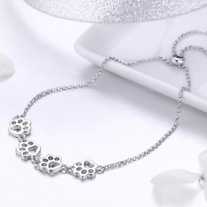 Bracelet en Argent Sterling avec Empreinte de Patte – Ajustable