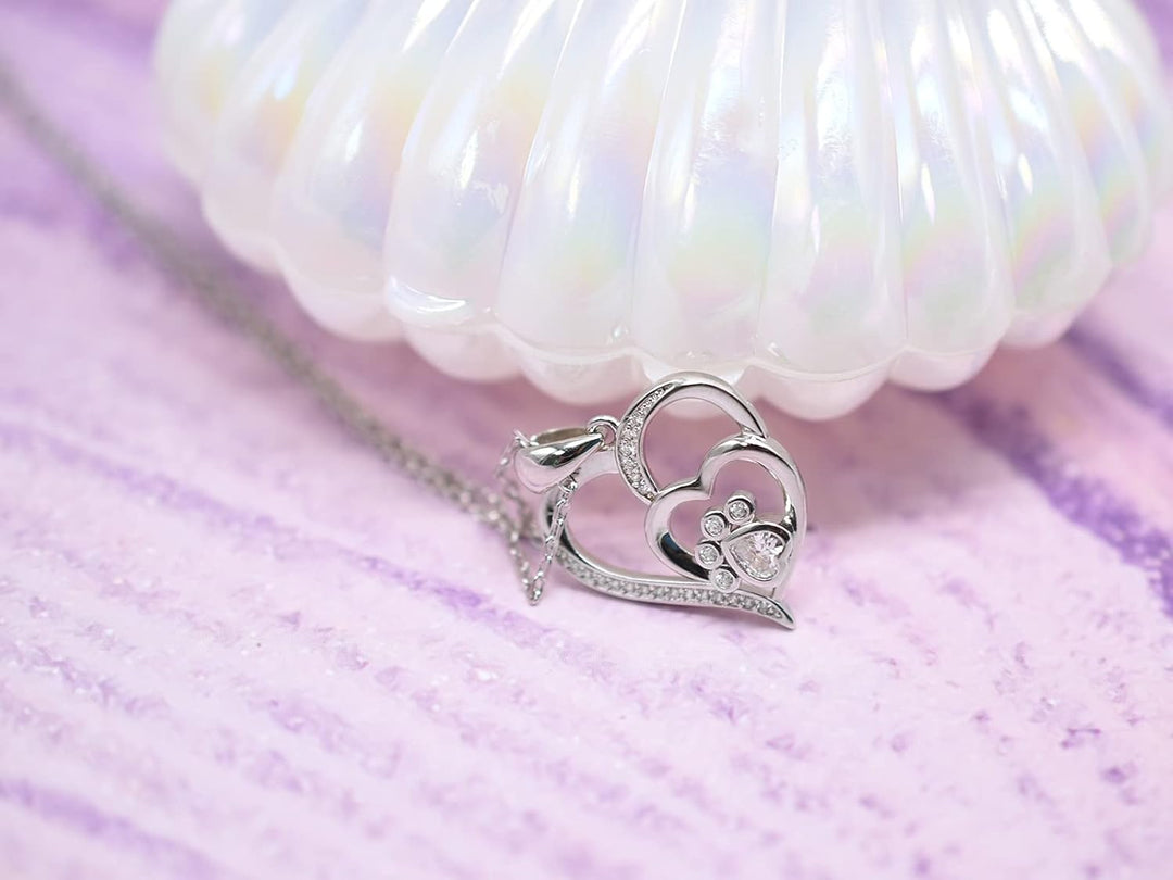 Collier en argent sterling avec patte et cœur en zirconium