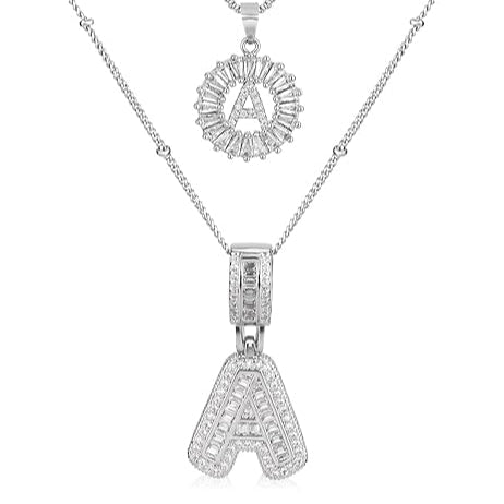 Collier initial pavé | Or Blanc