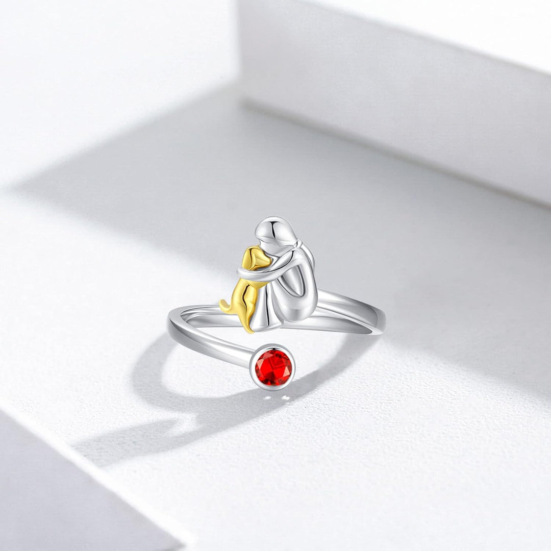Bague en Argent Sterling Chien & Fille – Ajustable et Symbolique
