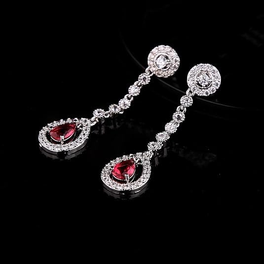 Collier et Boucles d'Oreilles Halo en Rubis | Or Blanc