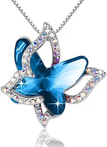 Collier Papillon Saphir | Or Blanc