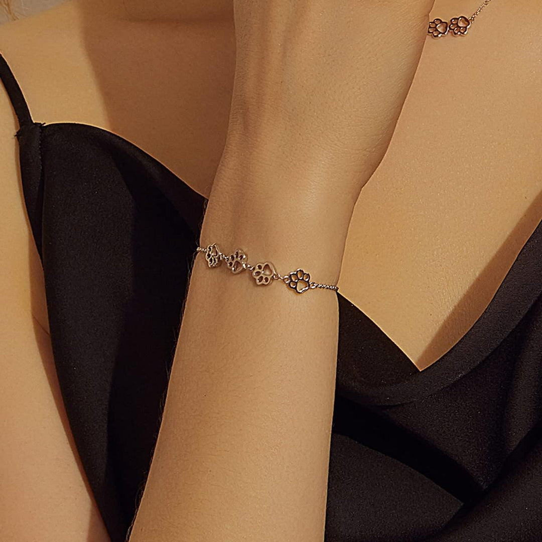 Bracelet en Argent Sterling avec Empreinte de Patte – Ajustable