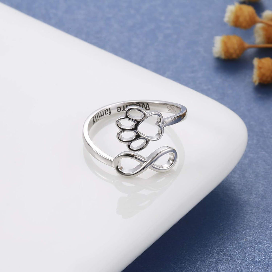 Bague Artisanale Patte & Cœur – Argent Sterling 925 Ajustable