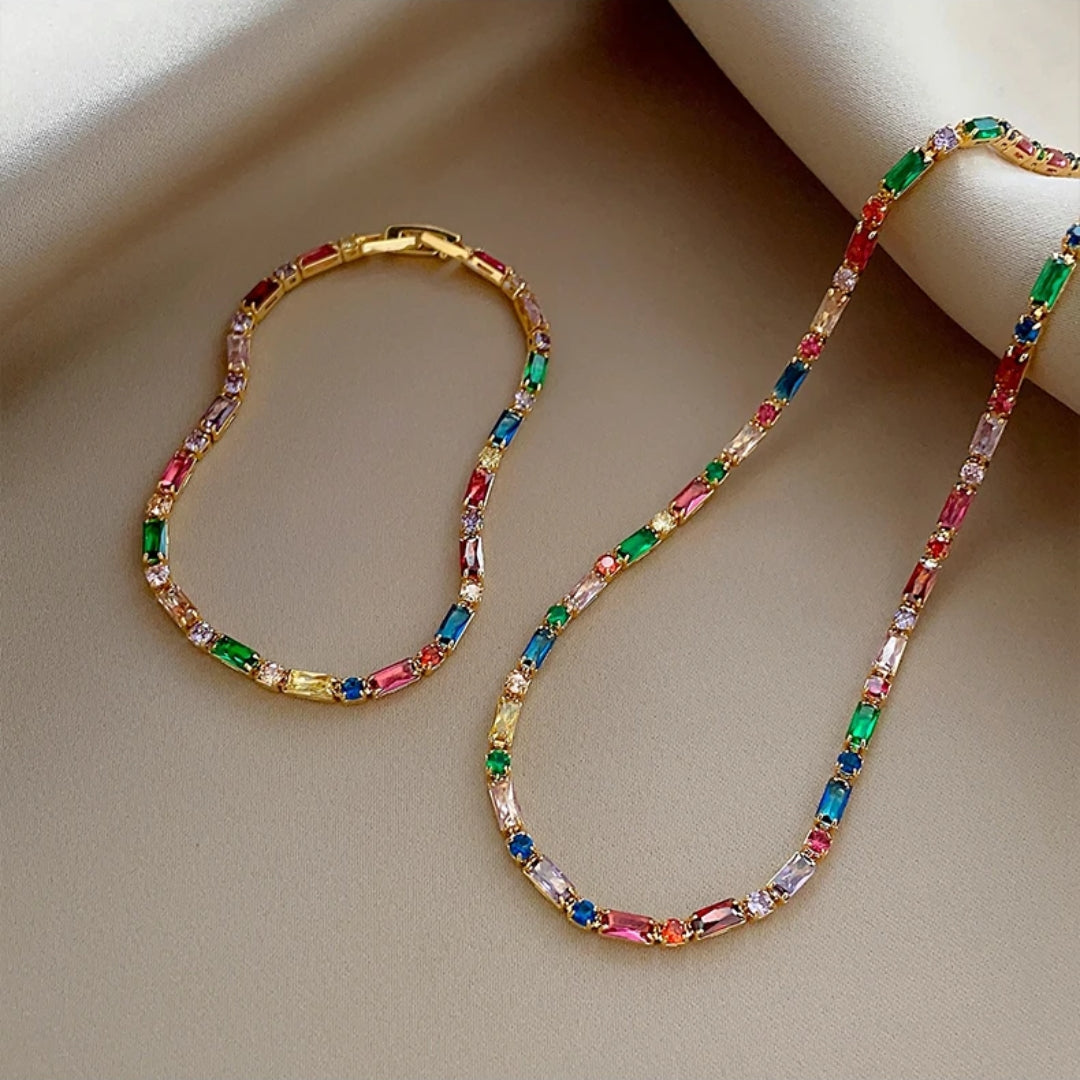 Pack de Collier et Bracelet en Cristal Coloré