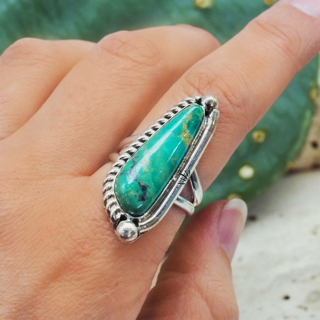 Bague en Argent avec Perles Turquoise Nature