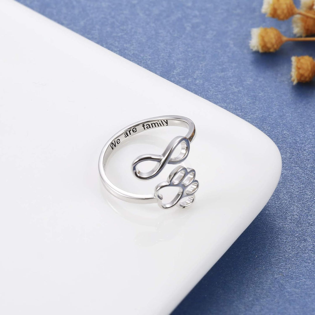 Bague Artisanale Patte & Cœur – Argent Sterling 925 Ajustable