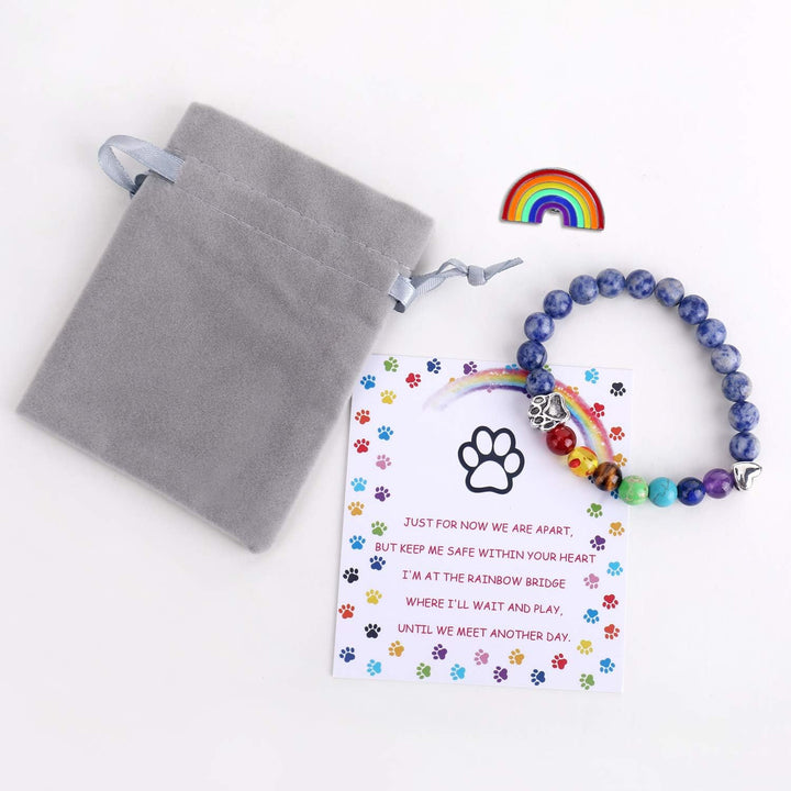 Bracelet Mémorial Pont Arc-en-Ciel – Cadeau de Perles 7 Chakras pour la Perte d'Animal