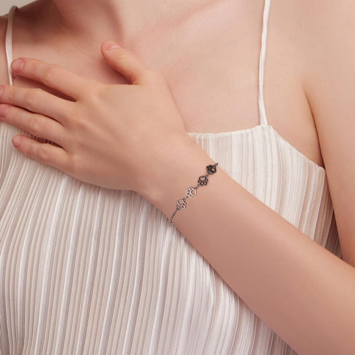 Bracelet en Argent Sterling avec Empreinte de Patte – Ajustable