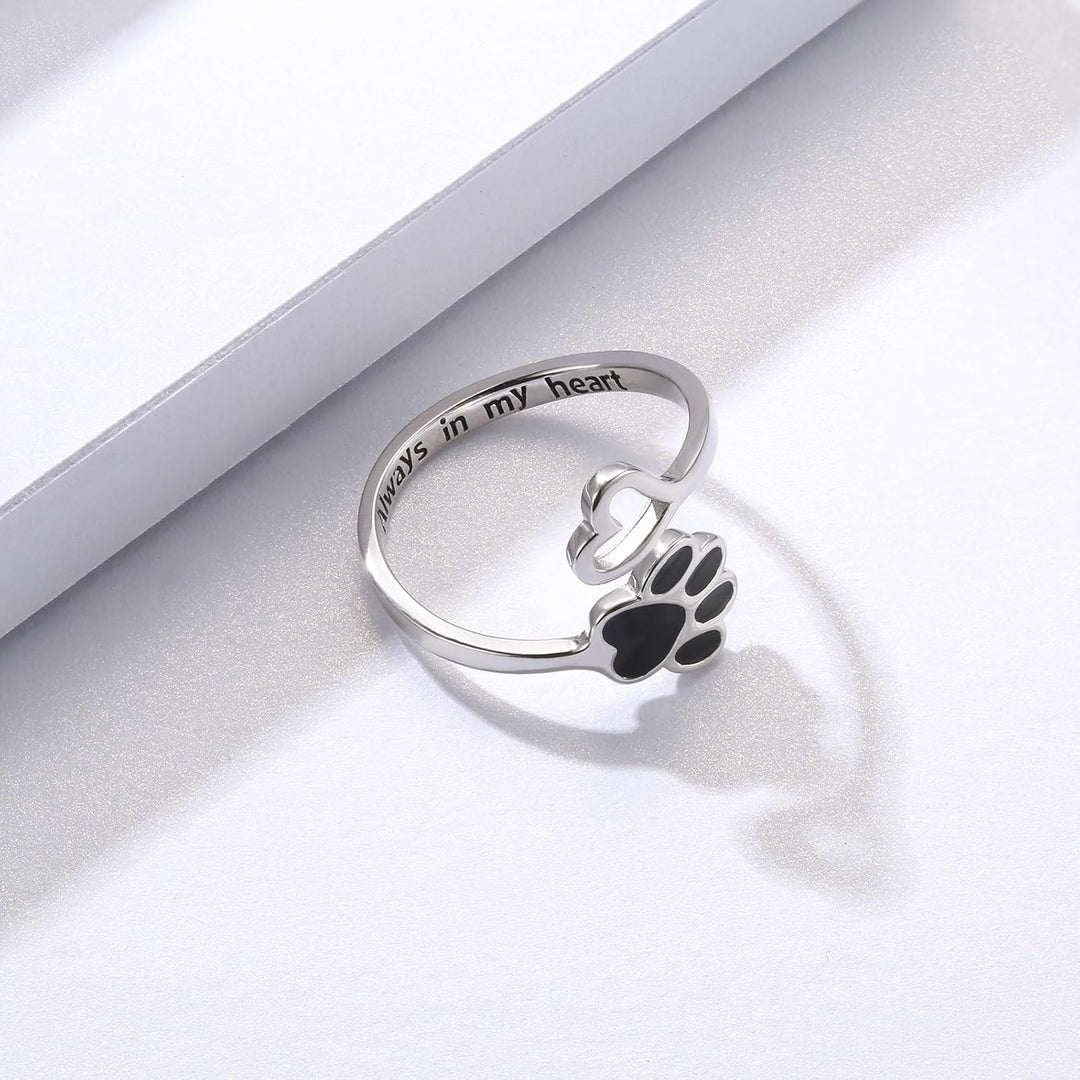 Bague Artisanale Patte & Cœur – Argent Sterling 925 Ajustable
