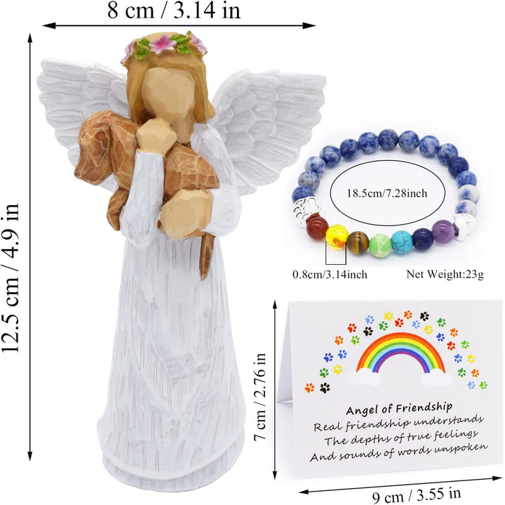 Coffret Cadeau en Mémoire de Chien avec Figurine d'Ange de l'Amitié & Bracelet Chakra du Pont Arc-en-Ciel