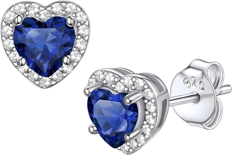 Boucles d'oreilles en forme de cœur en saphir | Or blanc