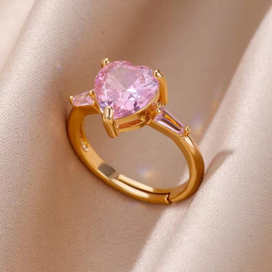 Bague Dorée Cœur Rose