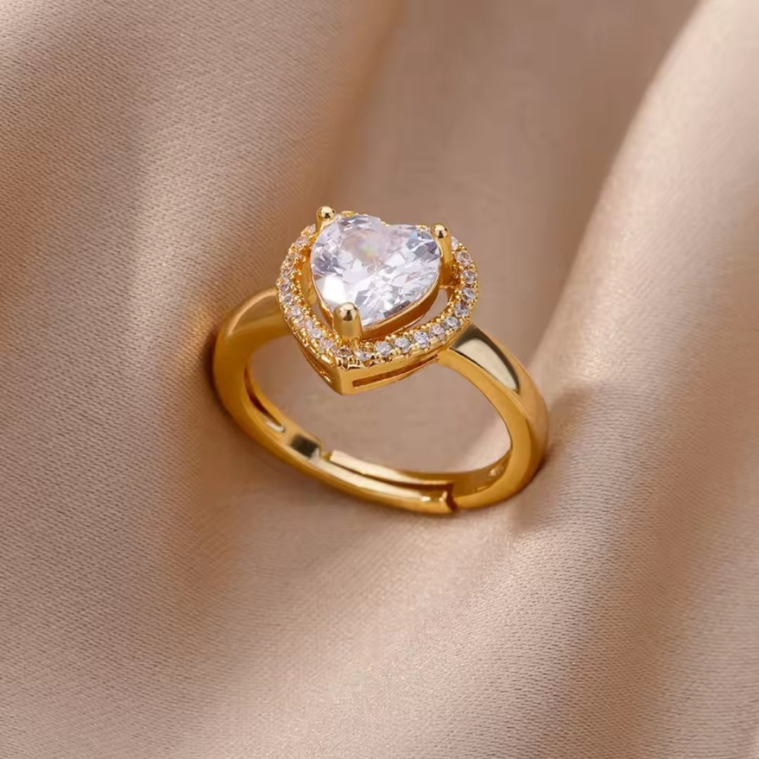 Bague en Or avec Cœur en Cristal Blanc