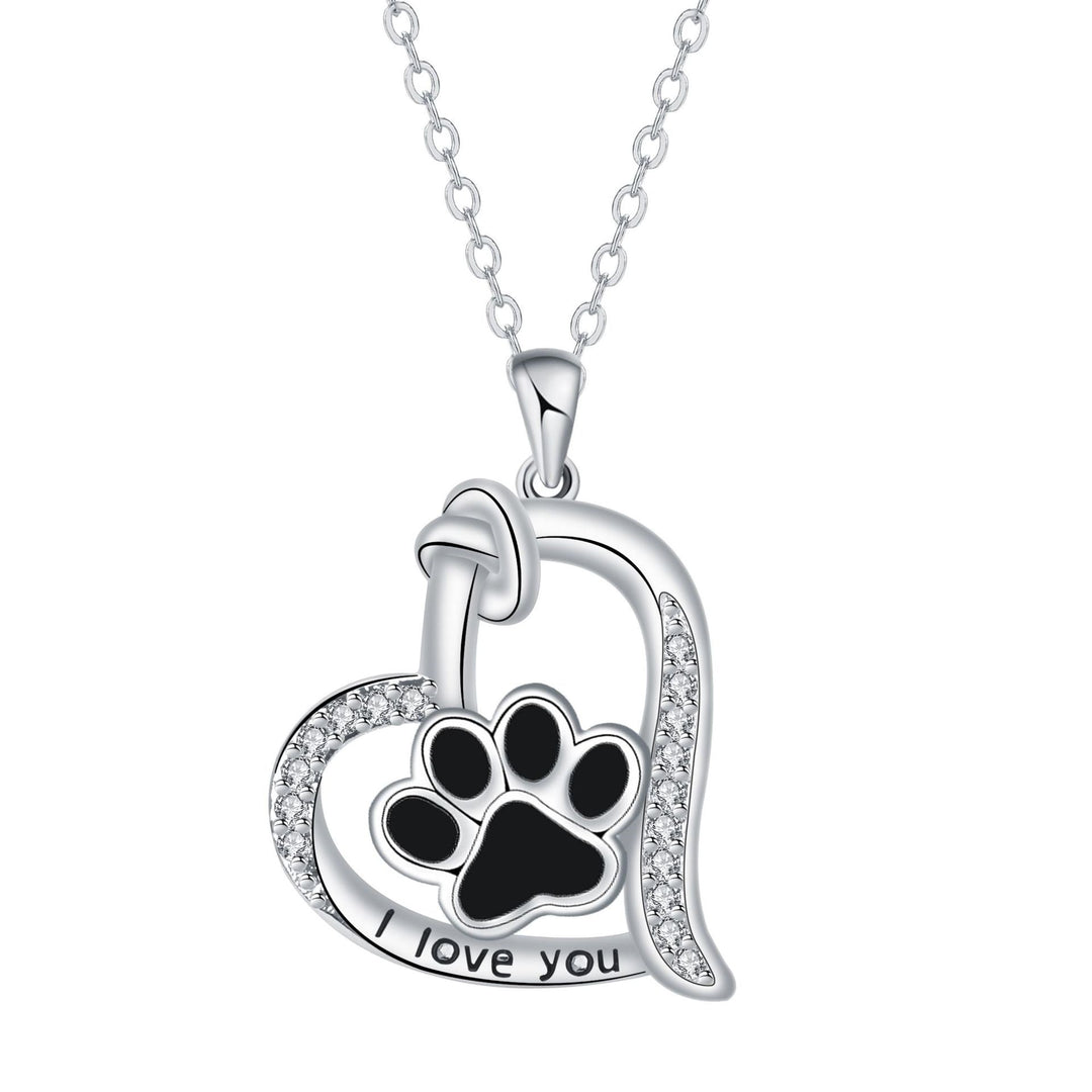 Collier en forme de patte de chien cœur avec zirconia