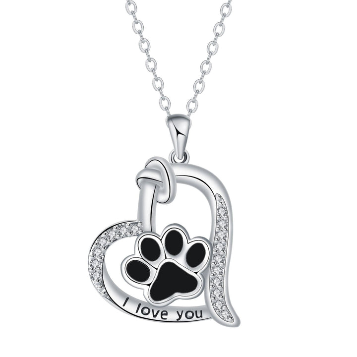 Collier en forme de patte de chien cœur avec zirconia